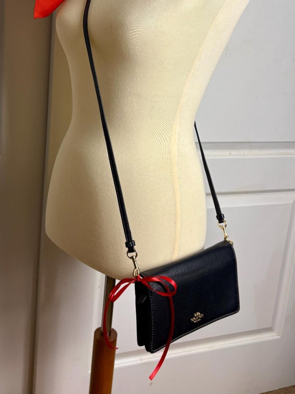 Coach Anna Foldover Crossbody Clutch in Black Refined Pebble Leather